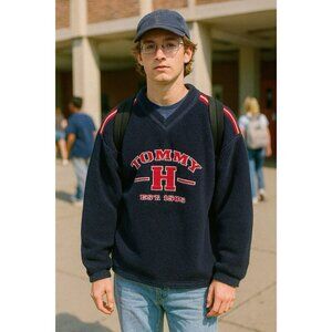 Vintage Tommy Hilfiger Fleece Pullover Sweater Blue XL EUC